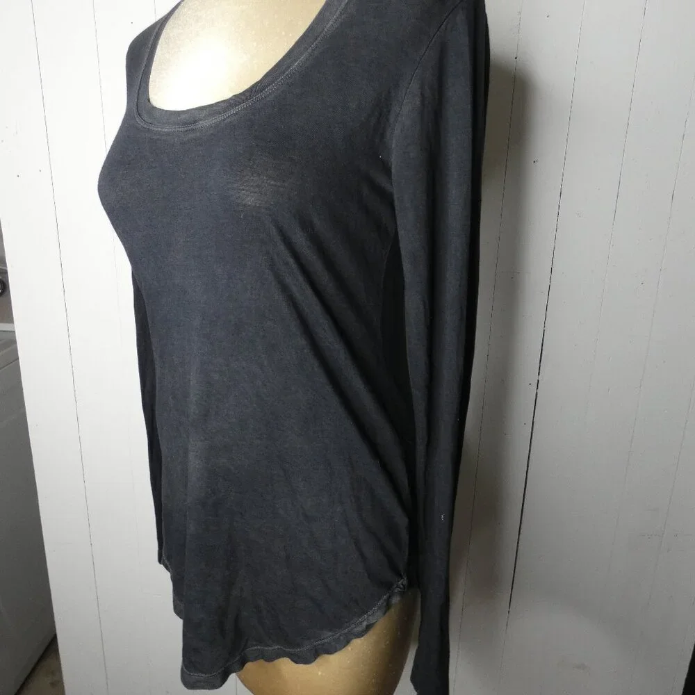 Cotton Citizen Women's S Grey Long Sleeve Burnout Top Scoop Neck Modal & Cotton - Picture 2 of 11